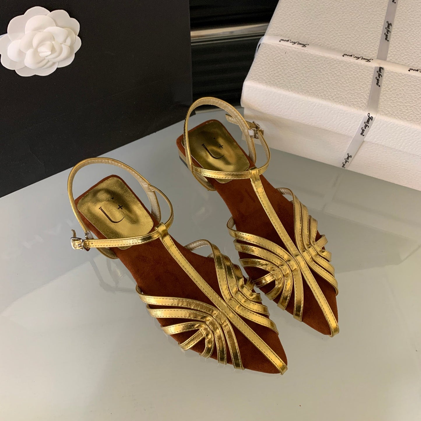 Art Deco Sling Flats Gold