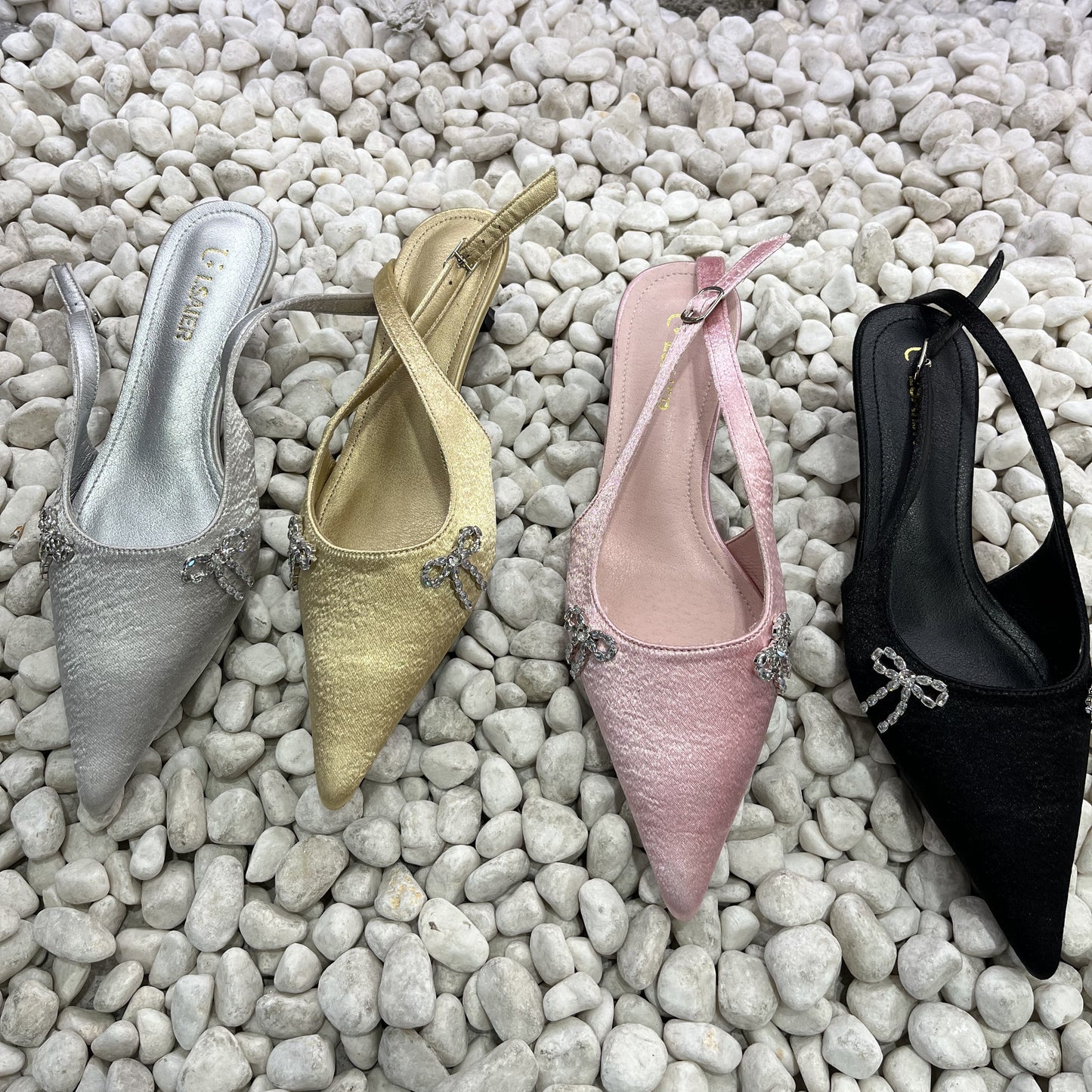 Bowtie pointed-Toe Slingback Kitten Heels