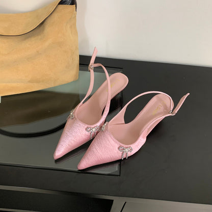 Bow Pointed-Toe Slingback Kitten Heels pink
